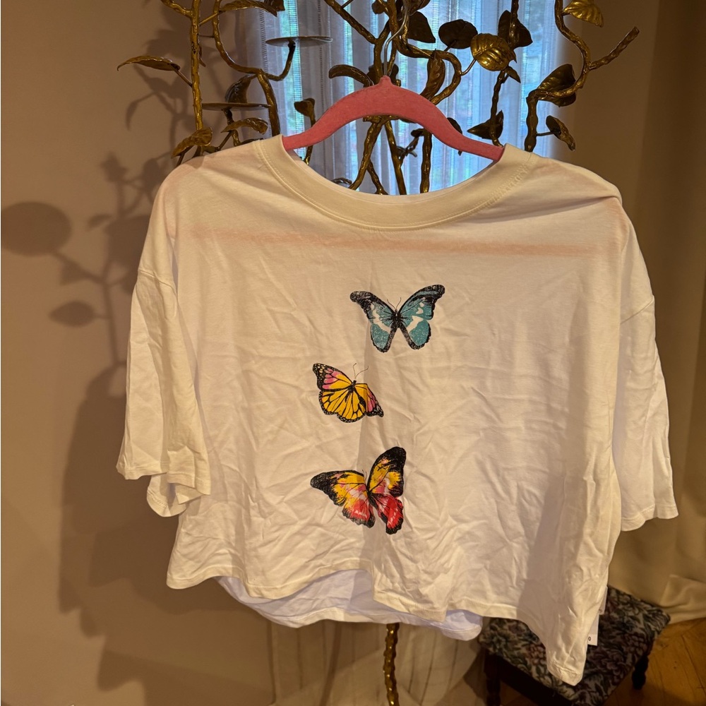 Rebellious One Butterfly Print White Women's Top